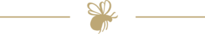 A gold bee icon is flanked by two horizontal lines.