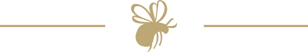 A gold bee icon is flanked by two horizontal lines.